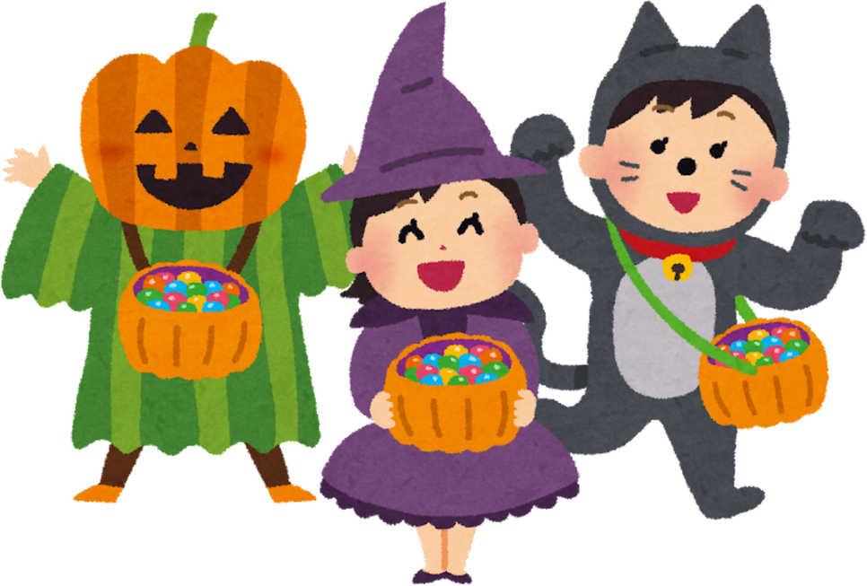 Illustration of Children in Halloween Costumes Trick-or-Treating
