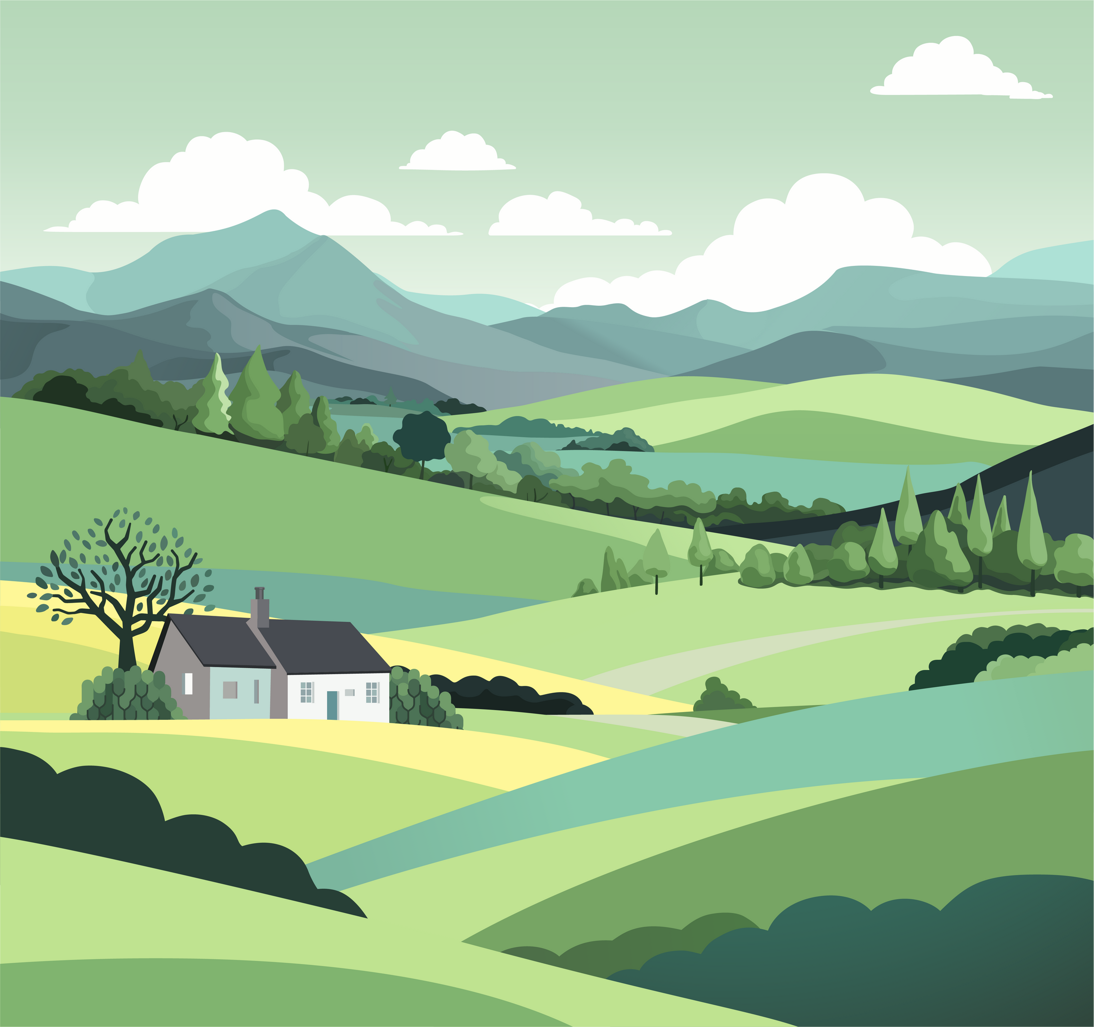 Fields Hills Farm House Landscape Background