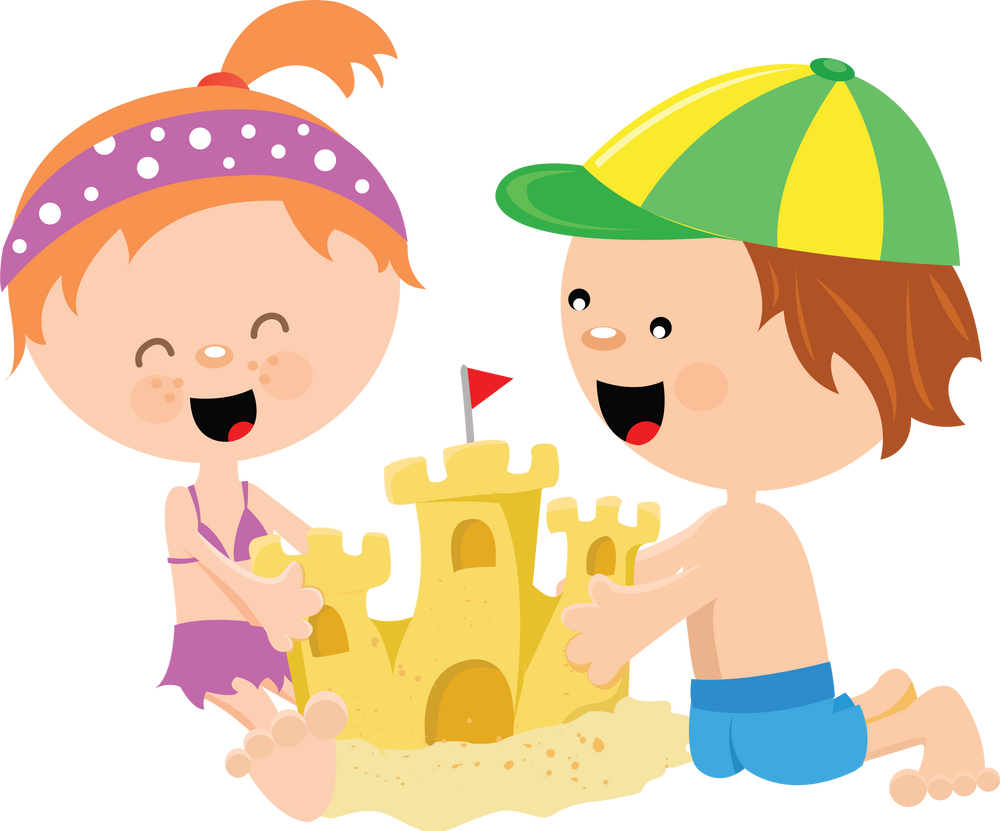 Cute Kids Making Sand Castle