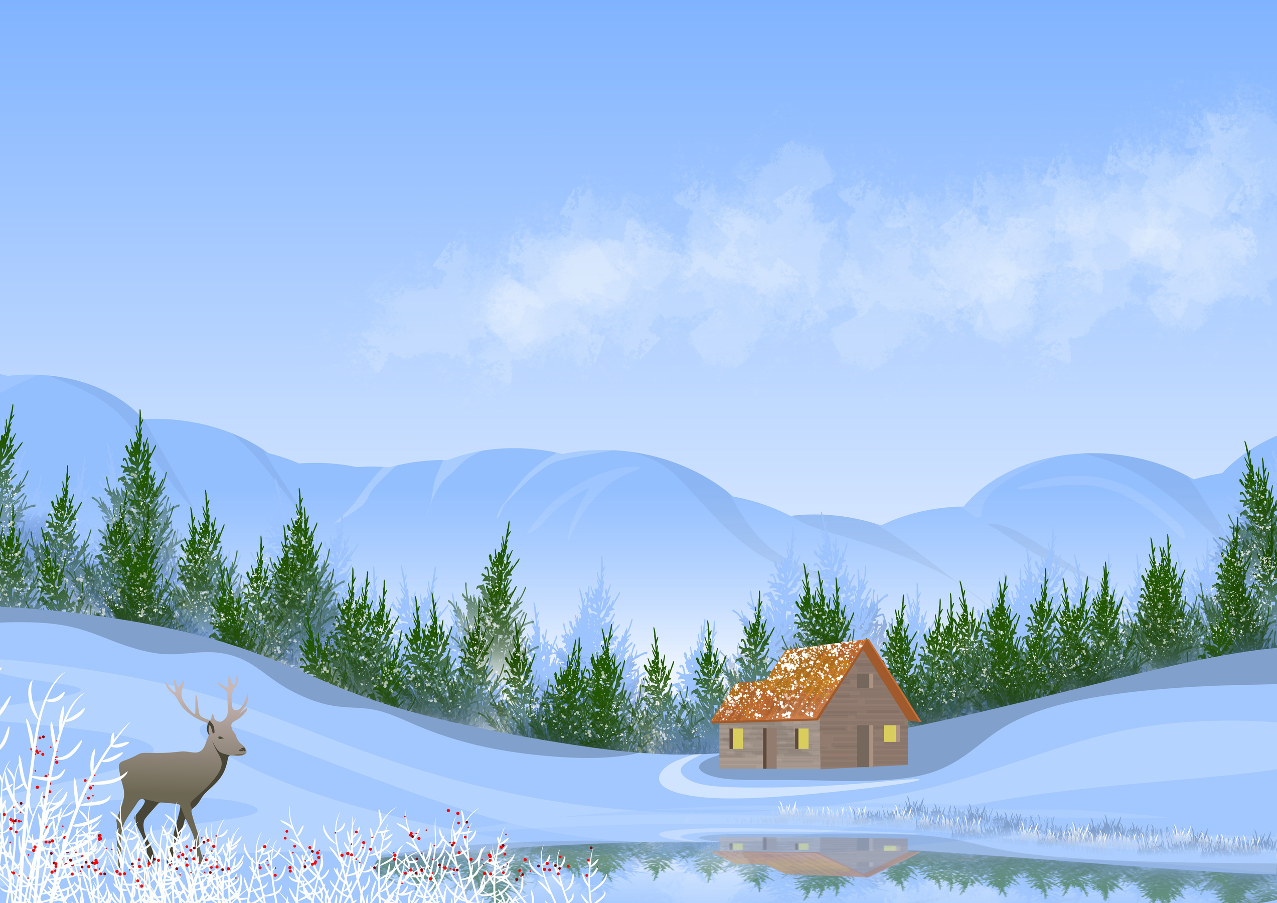 Snow Mountain Cabin Background