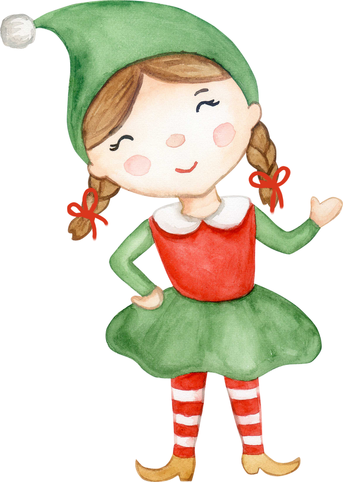 santa's helpers, elves watercolor illustration
