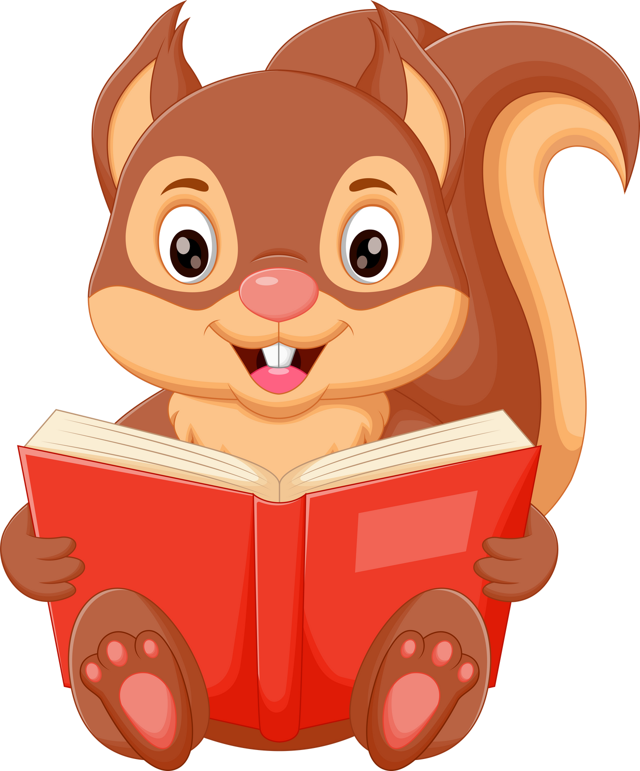 Cute squirrel cartoon reading book